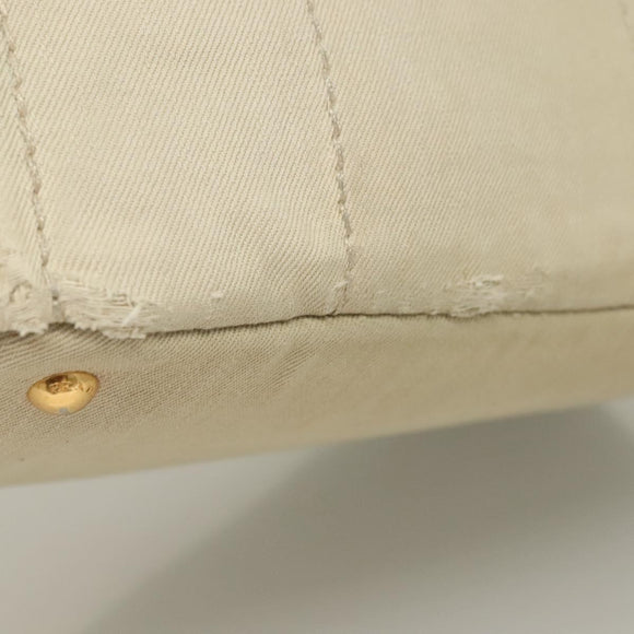 PRADA Canapa MM Hand Bag Canvas Beige Gold Auth bs26853