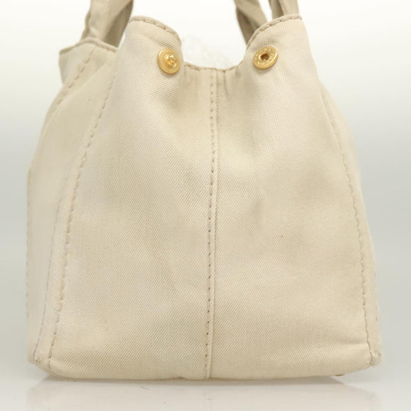 PRADA Canapa MM Hand Bag Canvas Beige Gold Auth bs26853