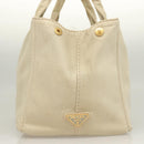PRADA Canapa MM Hand Bag Canvas Beige Gold Auth bs26853-5