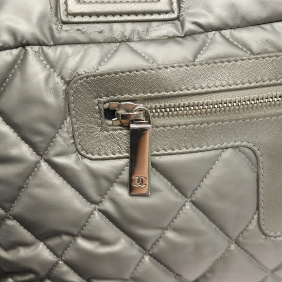 CHANEL Cococoon Tote Bag Nylon Gray Silver CC Auth bs26854