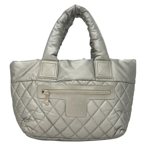 CHANEL Cococoon Tote Bag Nylon Gray Silver CC Auth bs26854