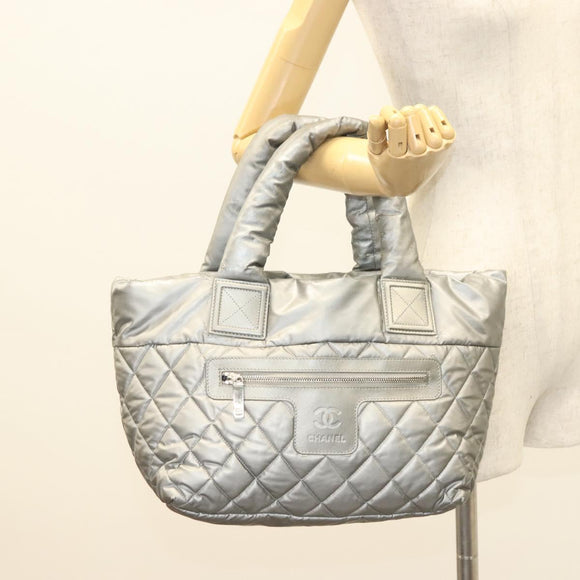CHANEL Cococoon Tote Bag Nylon Gray Silver CC Auth bs26854