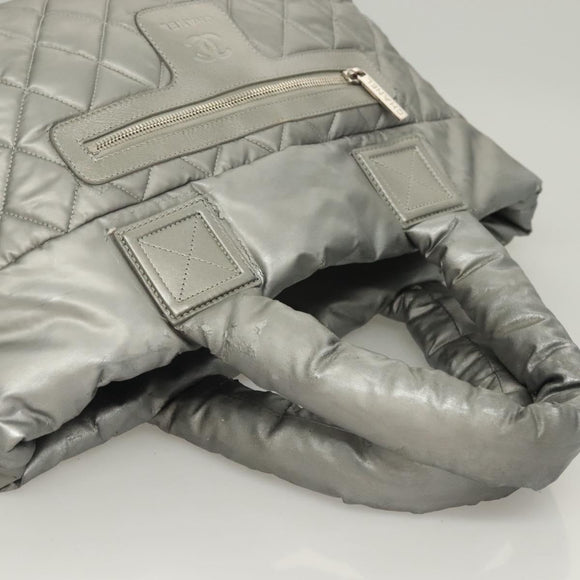 CHANEL Cococoon Tote Bag Nylon Gray Silver CC Auth bs26854
