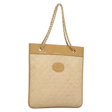 CHANEL Chain Shoulder Bag Lamb Skin Beige Gold CC Auth bs26856