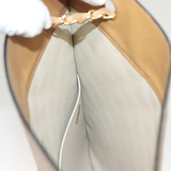 CHANEL Chain Shoulder Bag Lamb Skin Beige Gold CC Auth bs26856