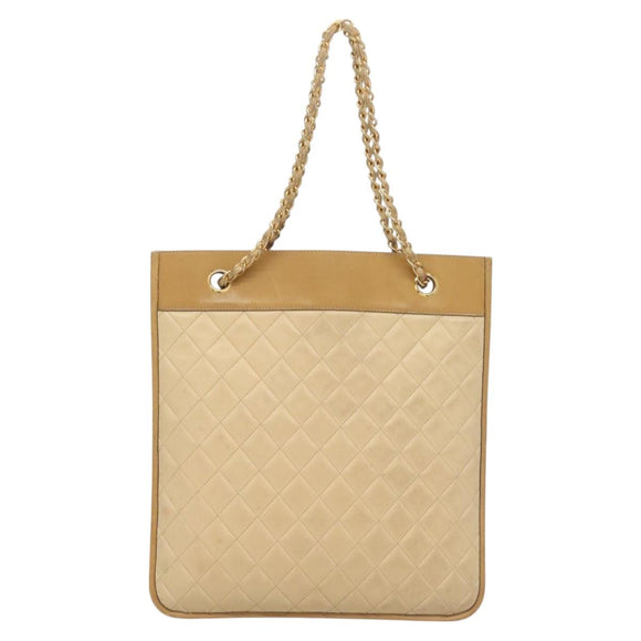 CHANEL Chain Shoulder Bag Lamb Skin Beige Gold CC Auth bs26856