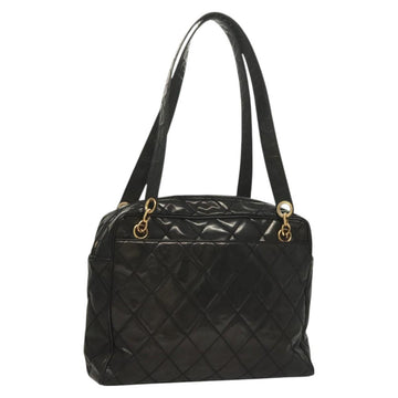 CHANEL Matelasse Shoulder Bag Enamel Black Gold CC Auth bs26857