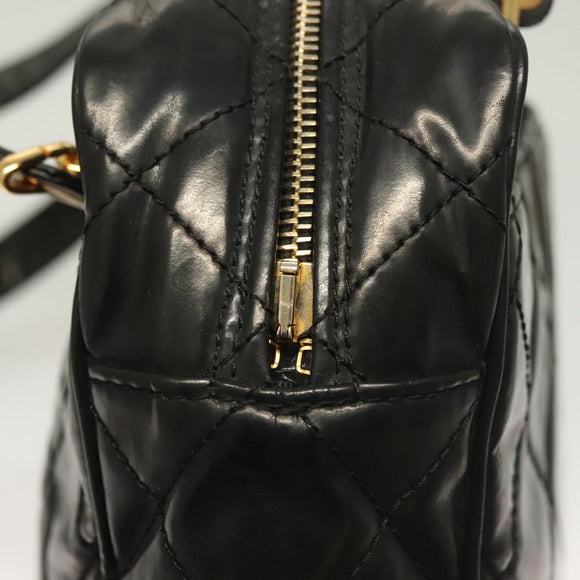 CHANEL Matelasse Shoulder Bag Enamel Black Gold CC Auth bs26857