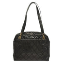 CHANEL Matelasse Shoulder Bag Enamel Black Gold CC Auth bs26857-3
