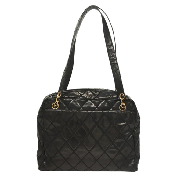 CHANEL Matelasse Shoulder Bag Enamel Black Gold CC Auth bs26857