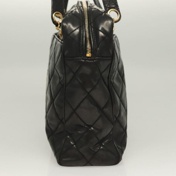 CHANEL Matelasse Shoulder Bag Enamel Black Gold CC Auth bs26857