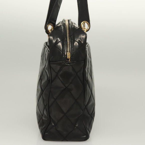 CHANEL Matelasse Shoulder Bag Enamel Black Gold CC Auth bs26857