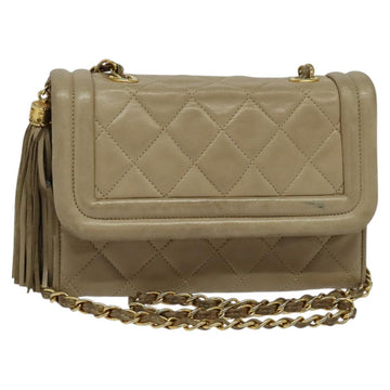 CHANEL Matelasse Chain Shoulder Bag Lamb Skin Beige Gold CC Auth bs26861