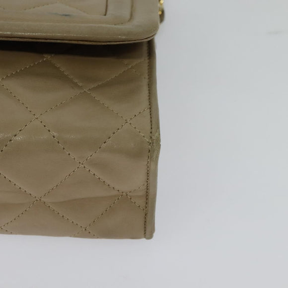 CHANEL Matelasse Chain Shoulder Bag Lamb Skin Beige Gold CC Auth bs26861