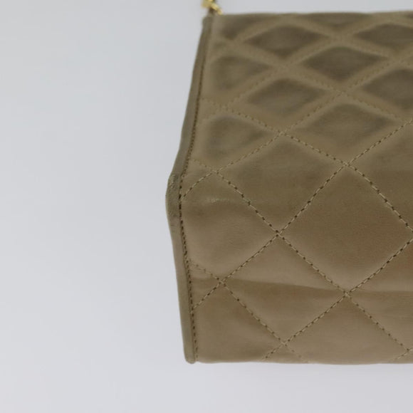 CHANEL Matelasse Chain Shoulder Bag Lamb Skin Beige Gold CC Auth bs26861