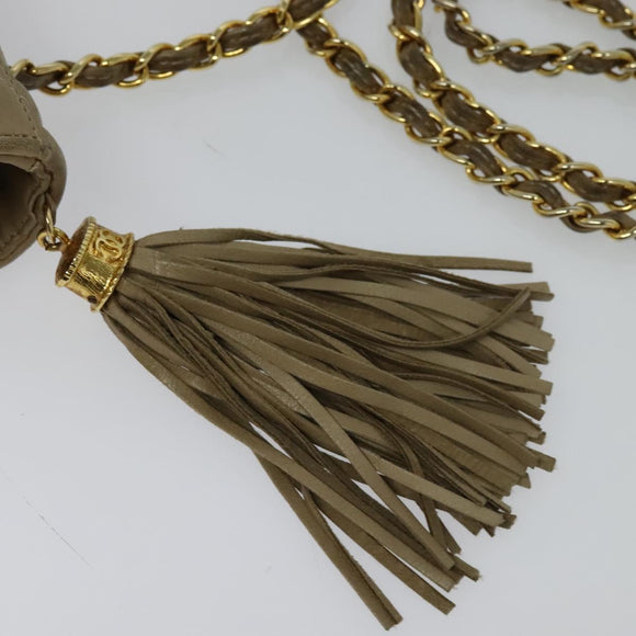 CHANEL Matelasse Chain Shoulder Bag Lamb Skin Beige Gold CC Auth bs26861