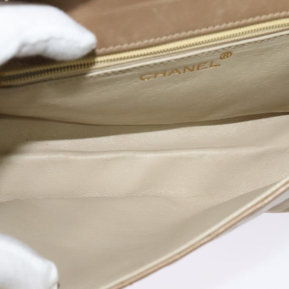 CHANEL Matelasse Chain Shoulder Bag Lamb Skin Beige Gold CC Auth bs26861