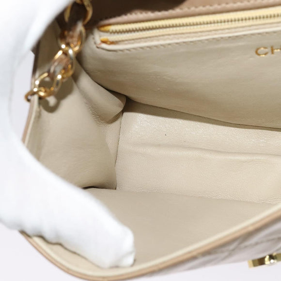 CHANEL Matelasse Chain Shoulder Bag Lamb Skin Beige Gold CC Auth bs26861