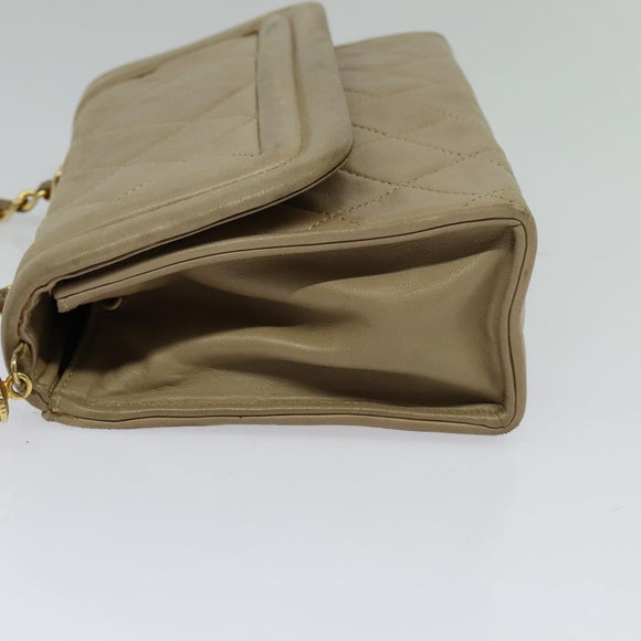 CHANEL Matelasse Chain Shoulder Bag Lamb Skin Beige Gold CC Auth bs26861
