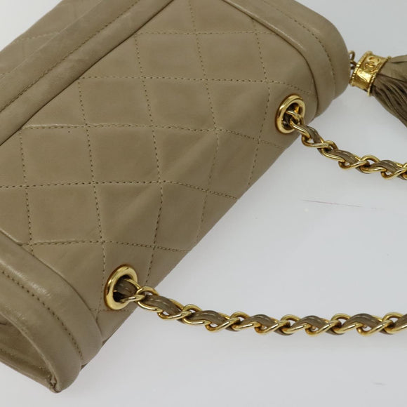 CHANEL Matelasse Chain Shoulder Bag Lamb Skin Beige Gold CC Auth bs26861