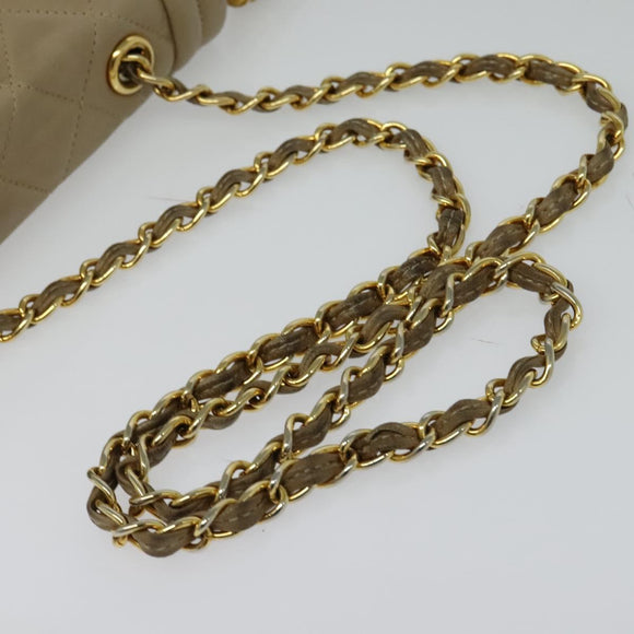 CHANEL Matelasse Chain Shoulder Bag Lamb Skin Beige Gold CC Auth bs26861