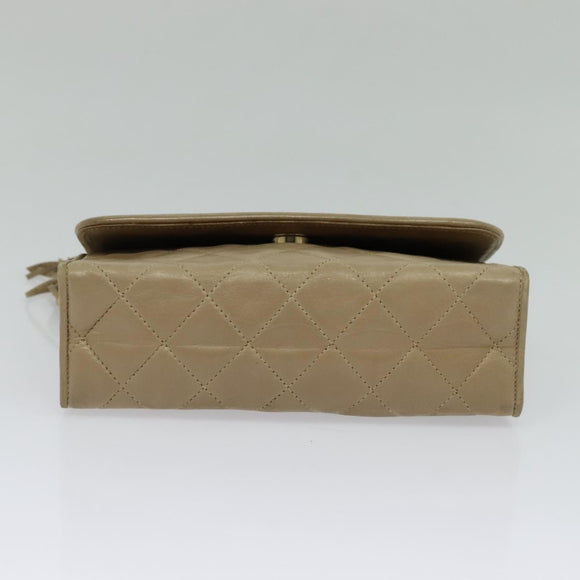 CHANEL Matelasse Chain Shoulder Bag Lamb Skin Beige Gold CC Auth bs26861