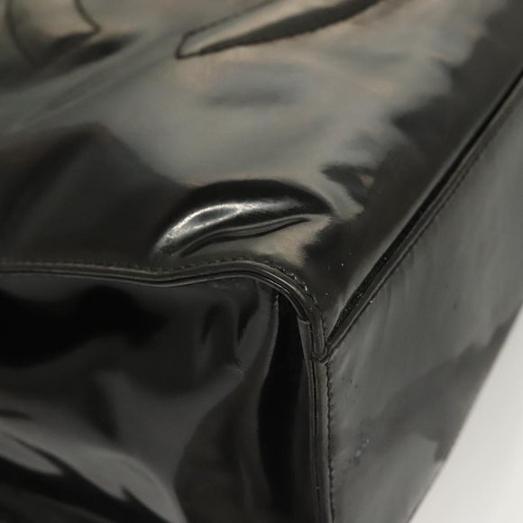 CHANEL Shoulder Bag Enamel Black Gold CC Auth bs26864