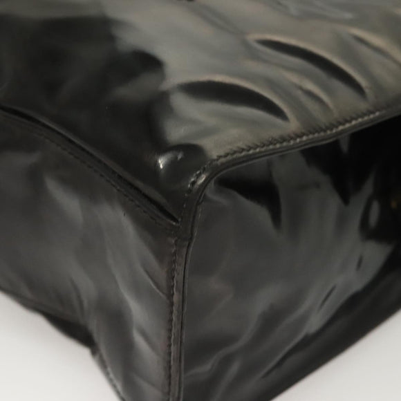 CHANEL Shoulder Bag Enamel Black Gold CC Auth bs26864