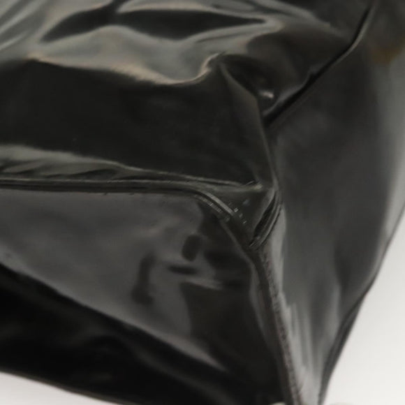 CHANEL Shoulder Bag Enamel Black Gold CC Auth bs26864