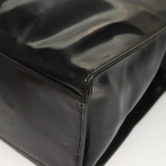 CHANEL Shoulder Bag Enamel Black Gold CC Auth bs26864