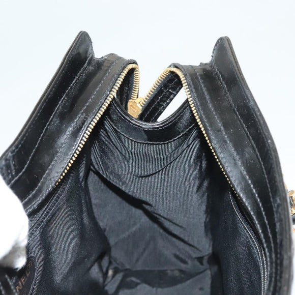 CHANEL Shoulder Bag Enamel Black Gold CC Auth bs26864