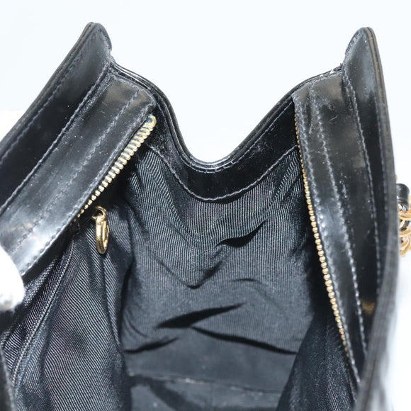 CHANEL Shoulder Bag Enamel Black Gold CC Auth bs26864
