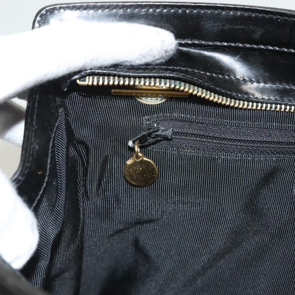 CHANEL Shoulder Bag Enamel Black Gold CC Auth bs26864