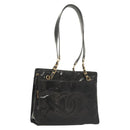 CHANEL Shoulder Bag Enamel Black Gold CC Auth bs26864-1