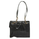 CHANEL Shoulder Bag Enamel Black Gold CC Auth bs26864-2