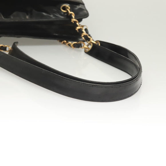 CHANEL Shoulder Bag Enamel Black Gold CC Auth bs26864