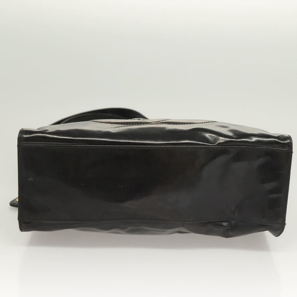 CHANEL Shoulder Bag Enamel Black Gold CC Auth bs26864