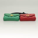 CHANEL Matelasse Waist bag Lamb Skin Red Gold Green CC Auth bs26866-7