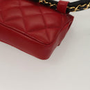 CHANEL Matelasse Waist bag Lamb Skin Red Gold Green CC Auth bs26866-20