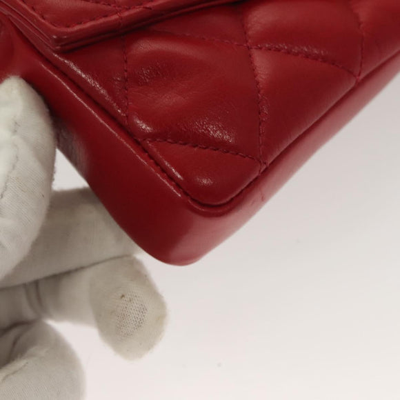 CHANEL Matelasse Waist bag Lamb Skin Red Gold Green CC Auth bs26866