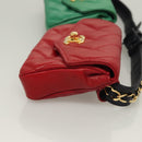 CHANEL Matelasse Waist bag Lamb Skin Red Gold Green CC Auth bs26866-3