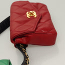 CHANEL Matelasse Waist bag Lamb Skin Red Gold Green CC Auth bs26866-4