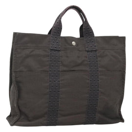 HERMES Her Line MM Hand Bag Canvas Gray Auth bs26875