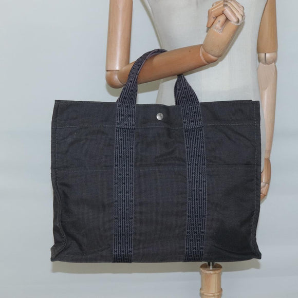 HERMES Her Line MM Hand Bag Canvas Gray Auth bs26875