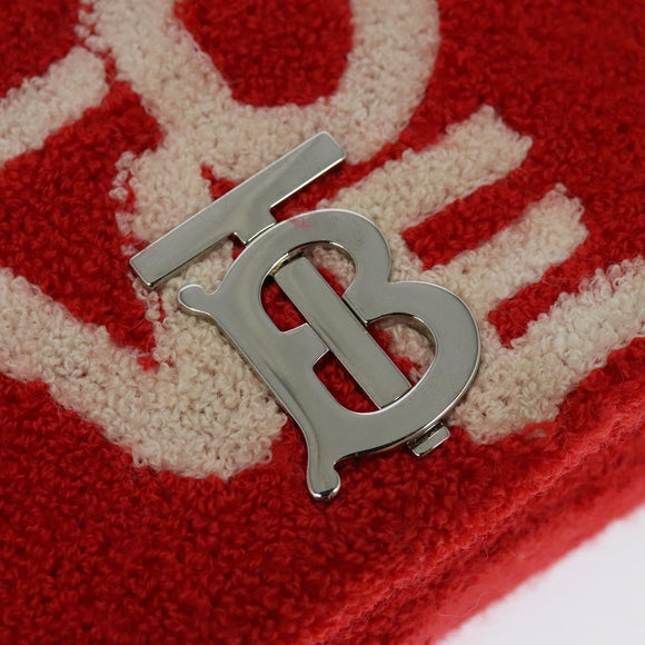 BURBERRY Chain Shoulder Bag pile Red Silver Auth bs26879