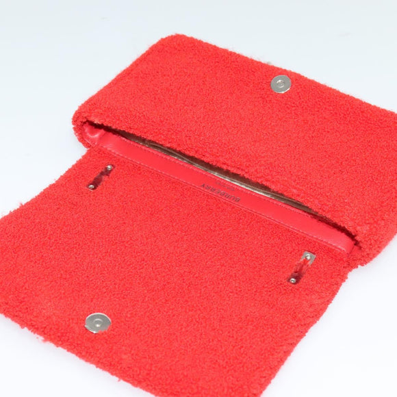 BURBERRY Chain Shoulder Bag pile Red Silver Auth bs26879