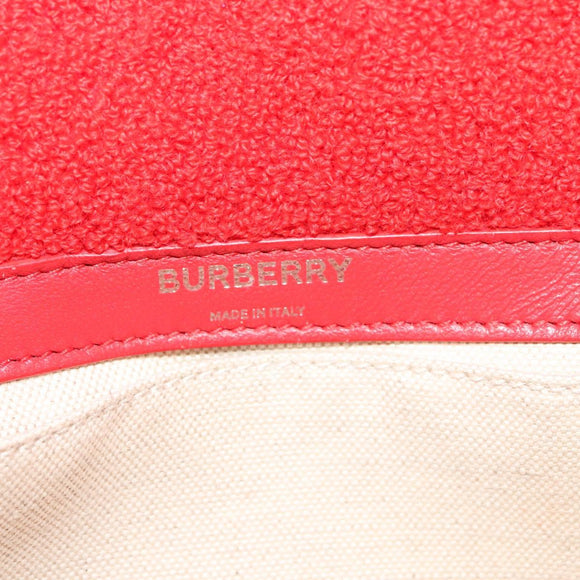BURBERRY Chain Shoulder Bag pile Red Silver Auth bs26879
