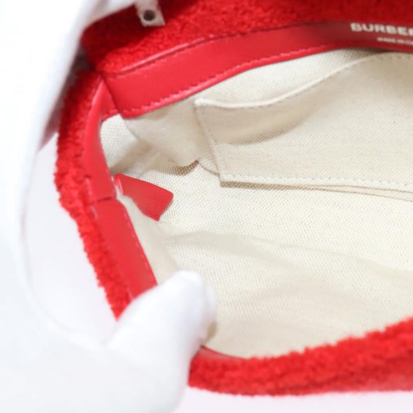 BURBERRY Chain Shoulder Bag pile Red Silver Auth bs26879