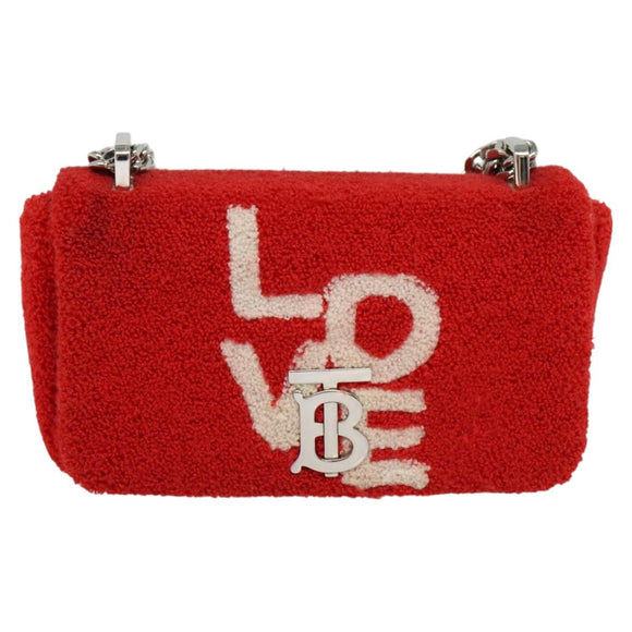 BURBERRY Chain Shoulder Bag pile Red Silver Auth bs26879