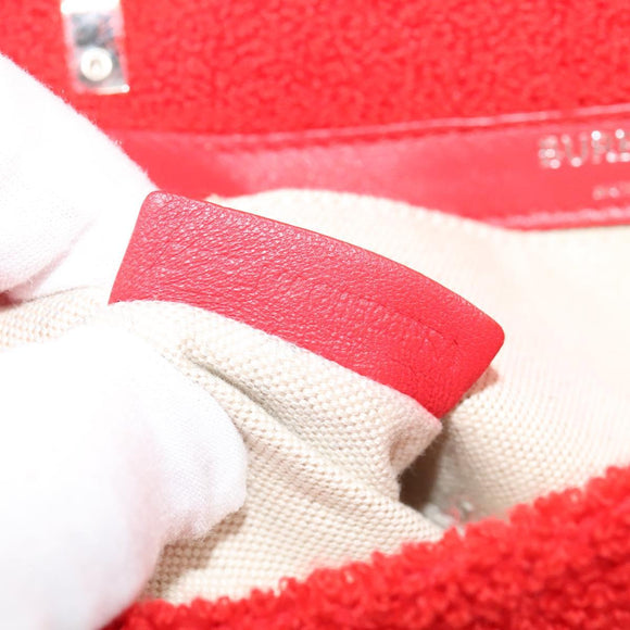 BURBERRY Chain Shoulder Bag pile Red Silver Auth bs26879